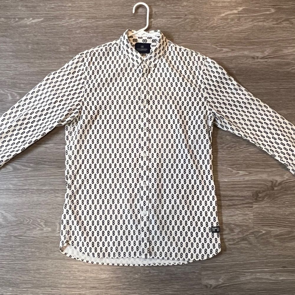 Scotch & Soda White and Black Geometric Print Casual Button Down Shirt